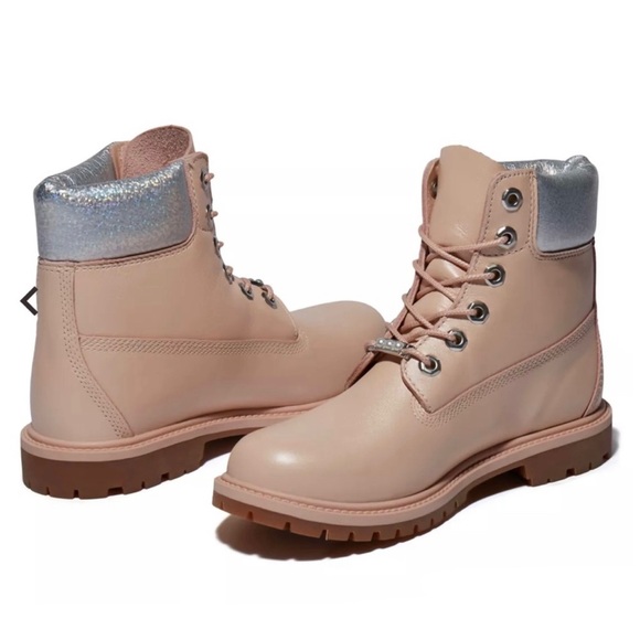 Womens Timberland 6" Metallic Collar Premium Boot - Cameo Rose / Silver - Picture 2 of 15